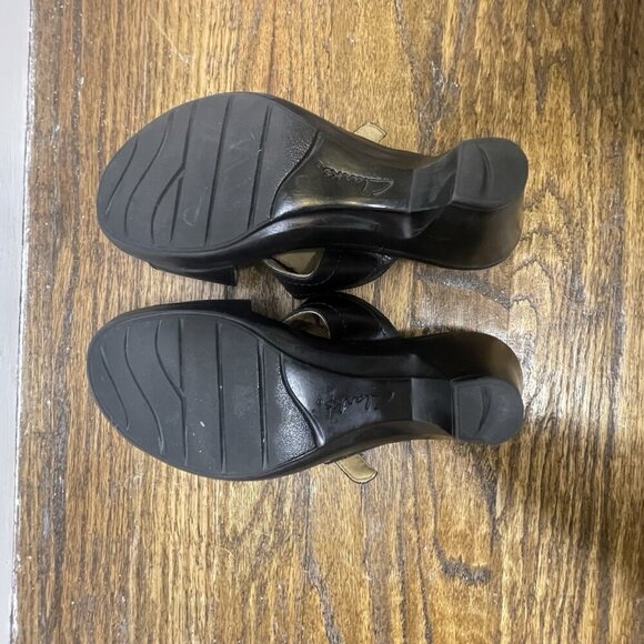 Clarks Black Bendables‎ Slip On Sandals 6M Open Back Leather Upper - Picture 10 of 11